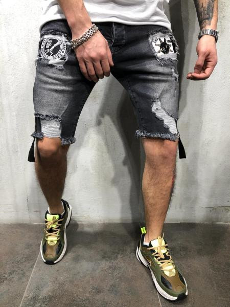 Aktuális férfi farmer rövidnadrág szakadt motívumokkal