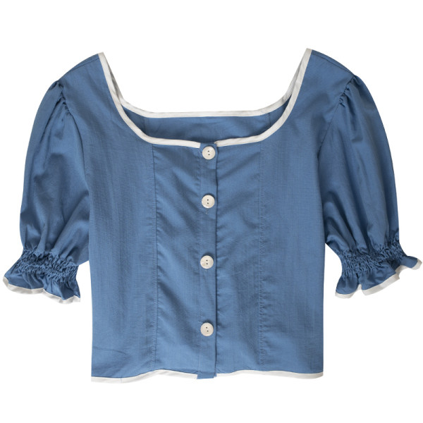 Naiste lühike särk kandilise kaelusega ja laiade varrukatega