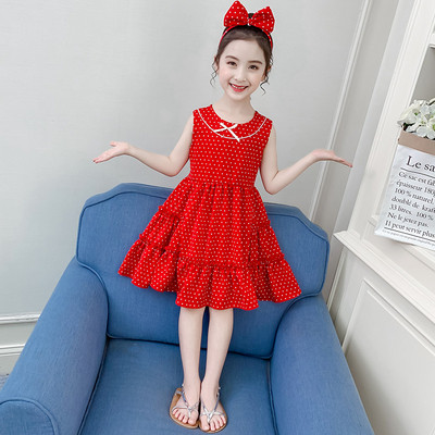 Piros pöttyös gyerekruha ovális nyakkivágással és szalaggal