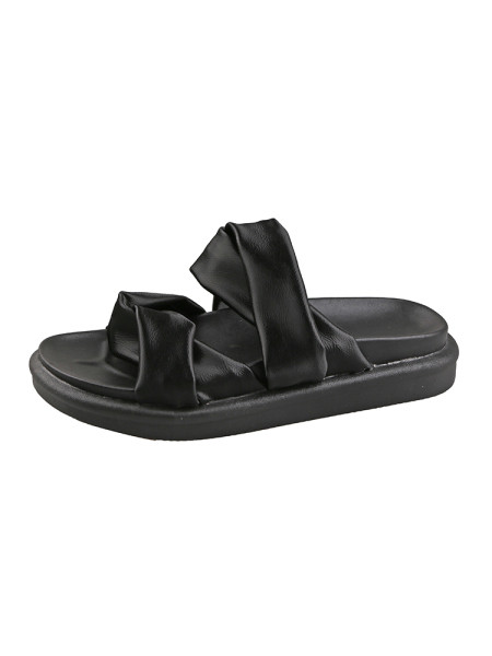 Női bőr papucs lapos talppal és keresztpántokkal