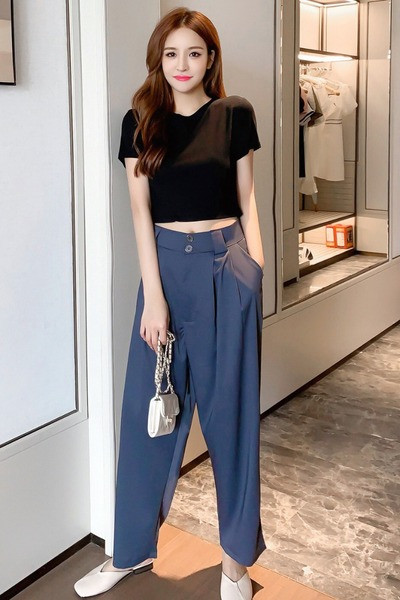 Ежедневен дамски панталон с висока талия и джобове - прав модел