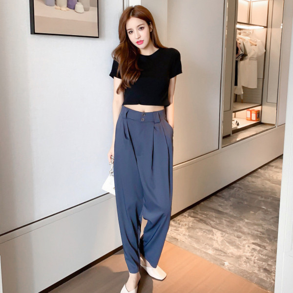 Ежедневен дамски панталон с висока талия и джобове - прав модел