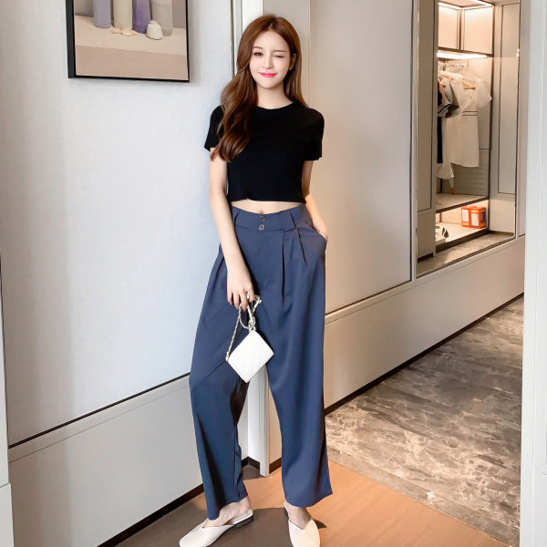 Ежедневен дамски панталон с висока талия и джобове - прав модел