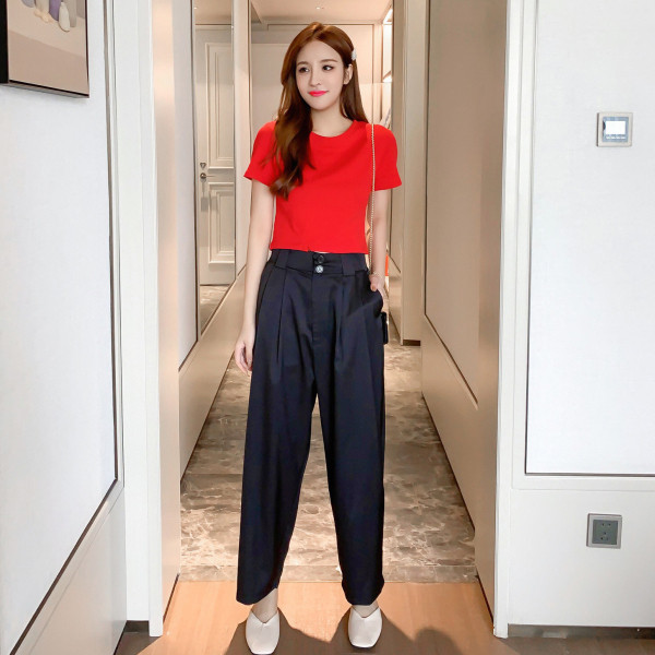 Ежедневен дамски панталон с висока талия и джобове - прав модел