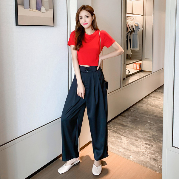 Ежедневен дамски панталон с висока талия и джобове - прав модел