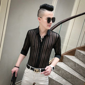 Permatomi vyriški marškiniai su 3/4 rankovėmis