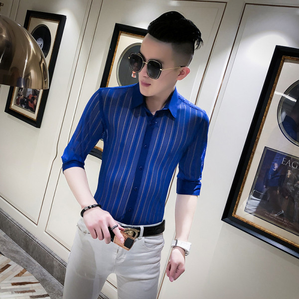 Permatomi vyriški marškiniai su 3/4 rankovėmis