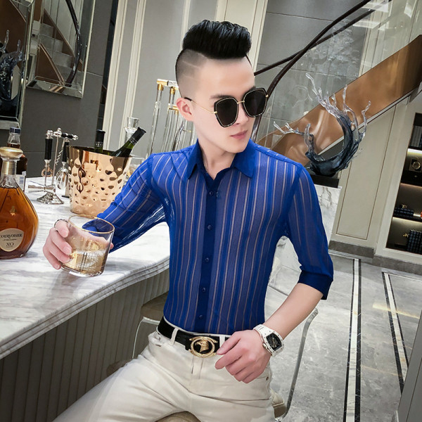 Permatomi vyriški marškiniai su 3/4 rankovėmis