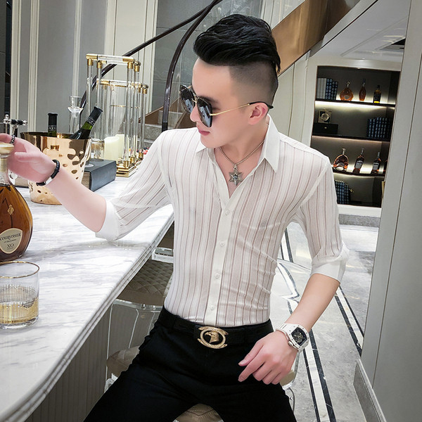 Permatomi vyriški marškiniai su 3/4 rankovėmis