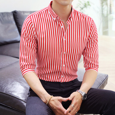 Стилна мъжка раирана риза с класическа яка и 3/4 ръкав