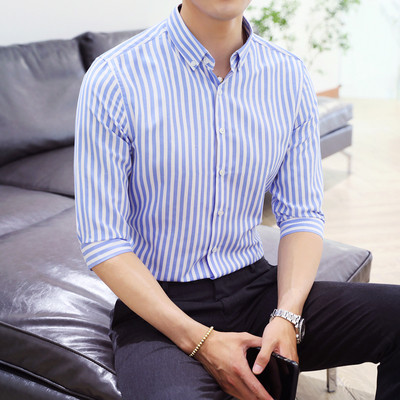 Стилна мъжка раирана риза с класическа яка и 3/4 ръкав