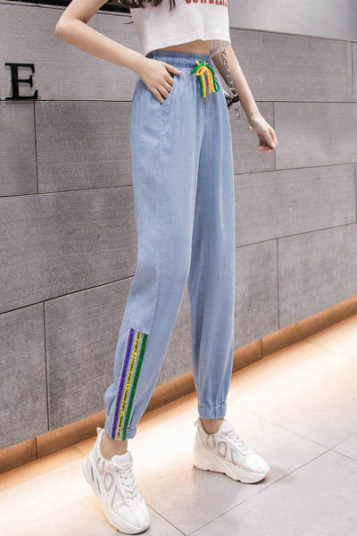 Дамски ежедневен панталон с ластична талия и връзки 