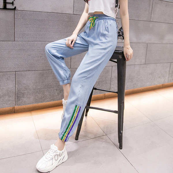 Дамски ежедневен панталон с ластична талия и връзки 