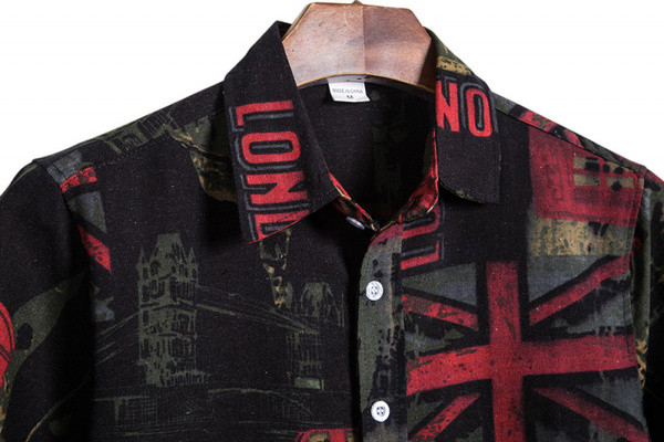 Цветна мъжка риза с класическа яка и къс ръкав