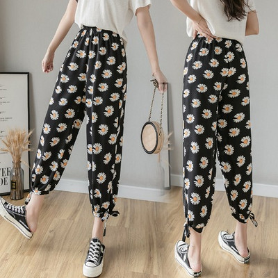 Дамски ежедневен панталон с ластична талия на цветя 