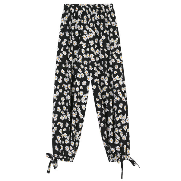 Дамски ежедневен панталон с ластична талия на цветя 