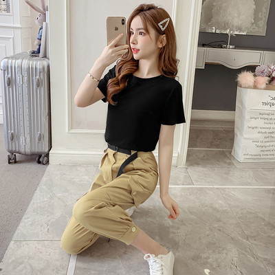 Moteriškos laisvalaikio kelnės su kišenėmis ir aukštu liemeniu smėlio spalvos