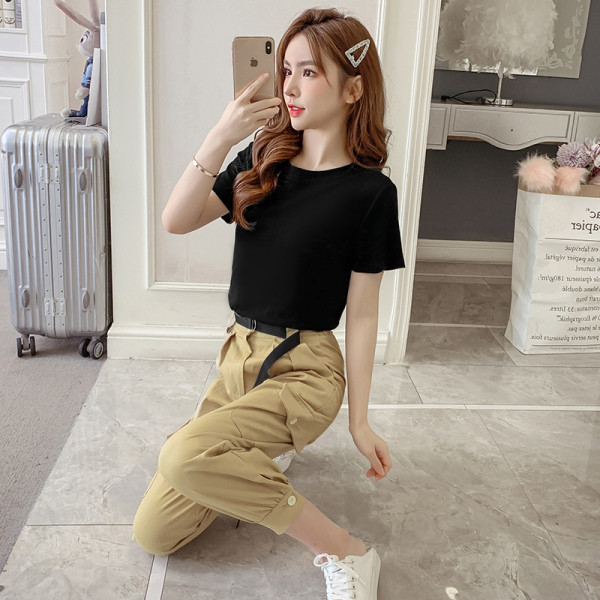 Дамски ежедневен панталон с джобове и висока талия в бежов цвят