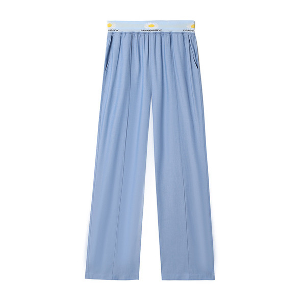 Дамски дълъг панталон с висока ластична талия и джобове