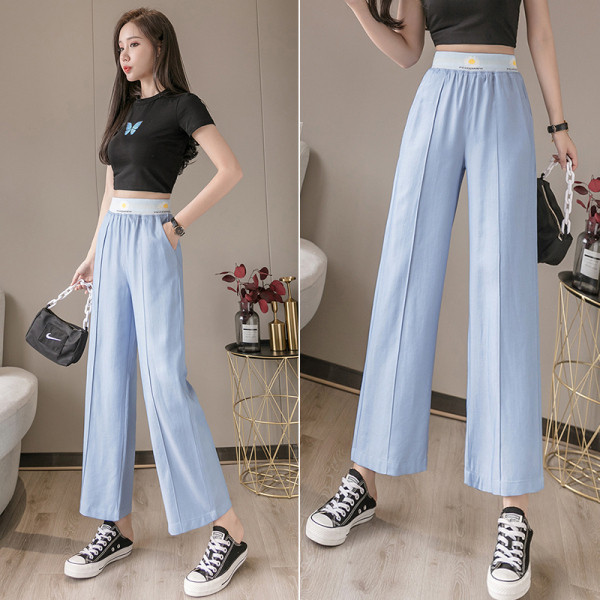 Дамски дълъг панталон с висока ластична талия и джобове