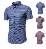 Karirana muška košulja s klasičnim ovratnikom i kratkim rukavima