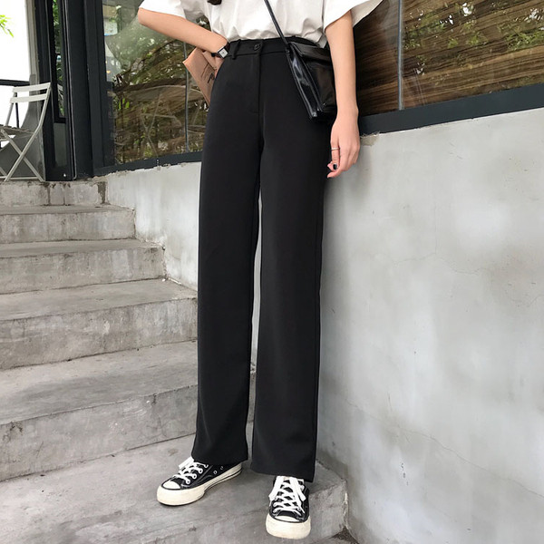 Ženske hlače s visokim strukom u crnoj boji - ravni model