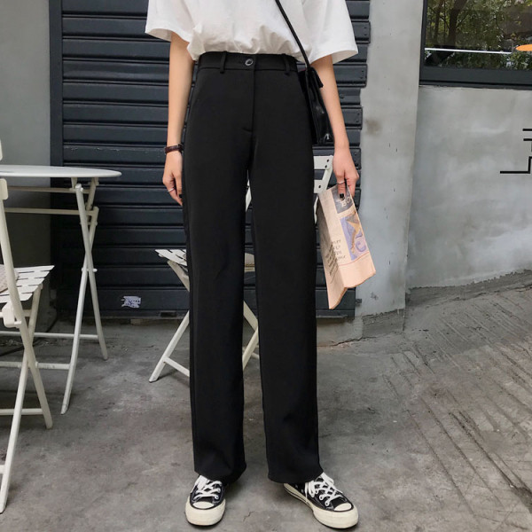 Ženske hlače s visokim strukom u crnoj boji - ravni model