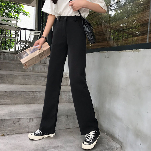 Ženske hlače s visokim strukom u crnoj boji - ravni model