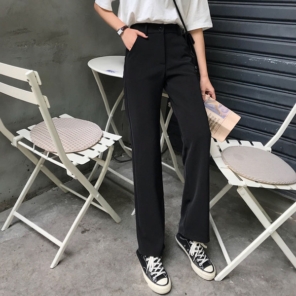 Ženske hlače s visokim strukom u crnoj boji - ravni model