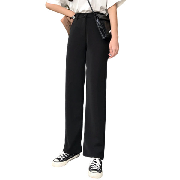 Ženske hlače s visokim strukom u crnoj boji - ravni model