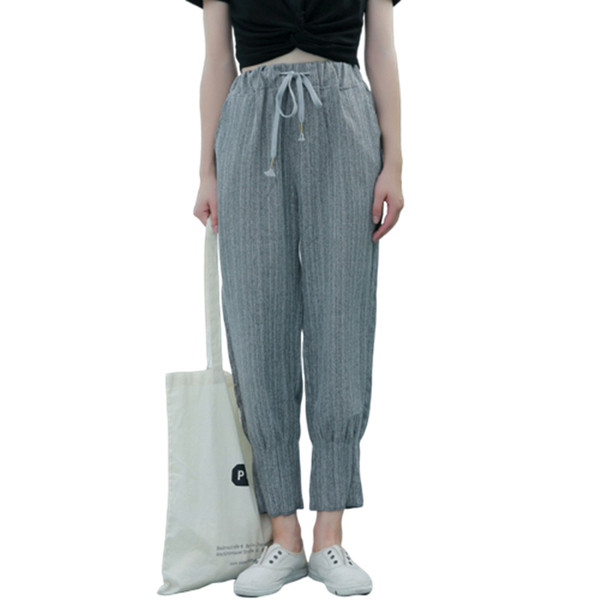 Ženske hlače s elastikom u struku - široki model u sivoj boji