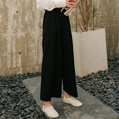 Дамски панталон с ластична талия и джобове в бежов и черен цвят