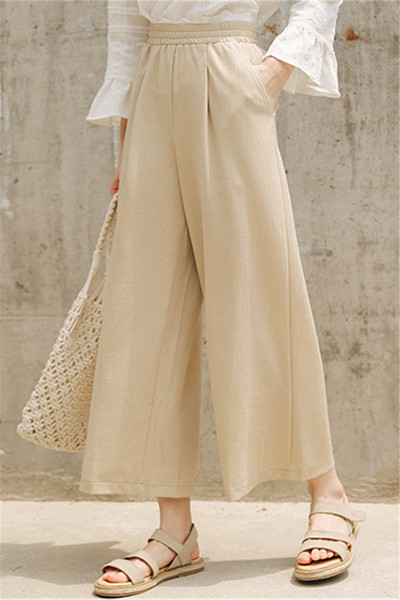 Дамски панталон с ластична талия и джобове в бежов и черен цвят