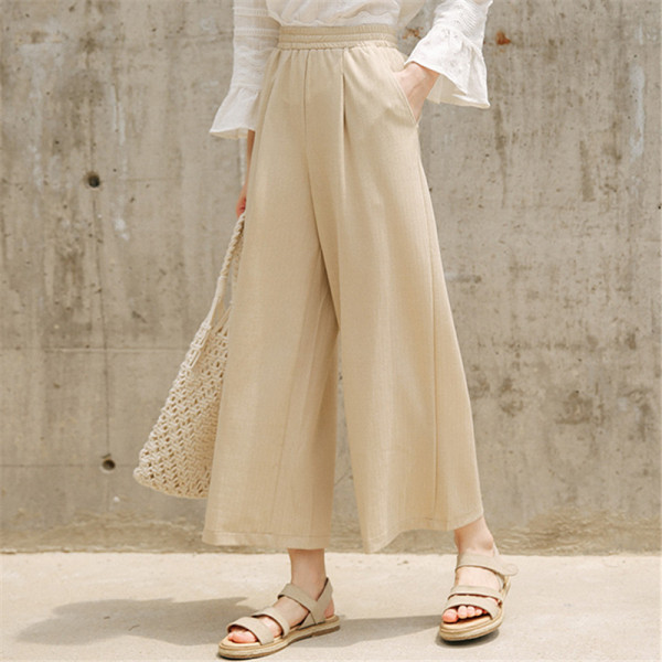 Дамски панталон с ластична талия и джобове в бежов и черен цвят