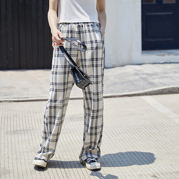 Дамски кариран панталон с джобове и стандартна талия