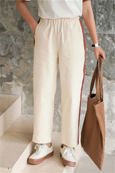 Дамски дълъг ежедневен панталон с джобове и висока талия