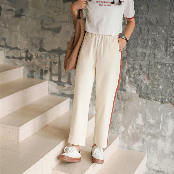 Дамски дълъг ежедневен панталон с джобове и висока талия