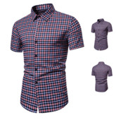 Karirana muška košulja pripijenog modela s klasičnim ovratnikom i kratkim rukavima