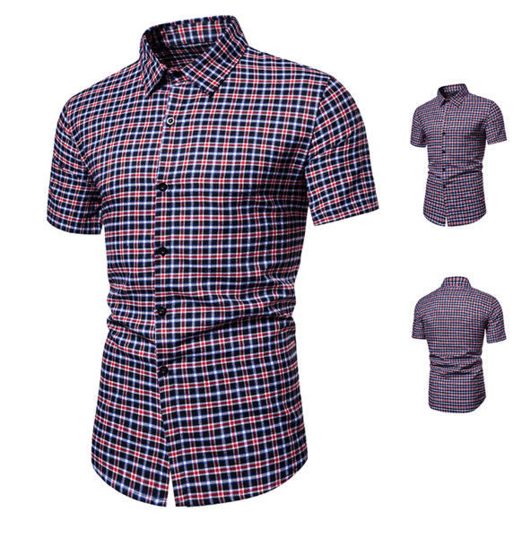 Karirana muška košulja pripijenog modela s klasičnim ovratnikom i kratkim rukavima