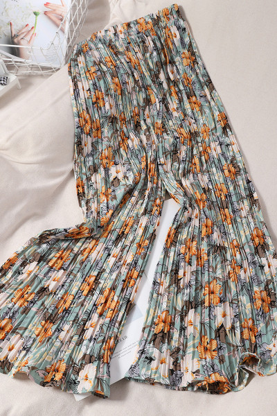 Ženske plisirane hlače s elastičnim strukom i cvjetnim uzorkom