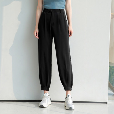 Дамски ежедневен панталон с висока талия и джобове - прав модел