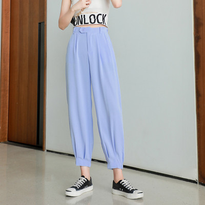 Дамски ежедневен панталон с висока талия и джобове - прав модел