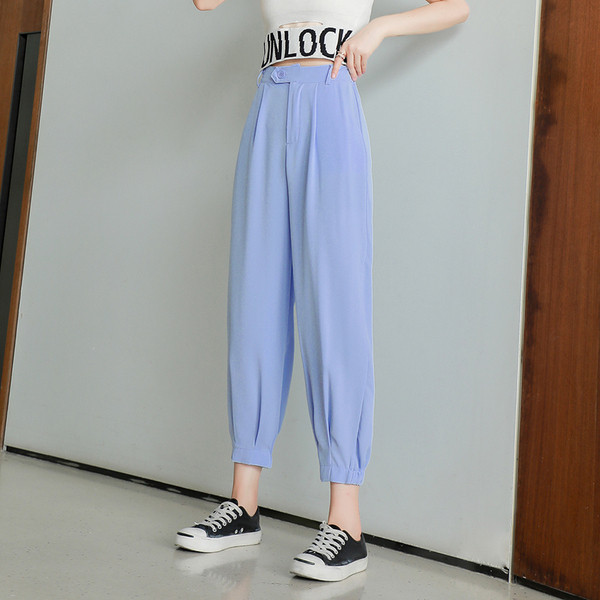 Дамски ежедневен панталон с висока талия и джобове - прав модел