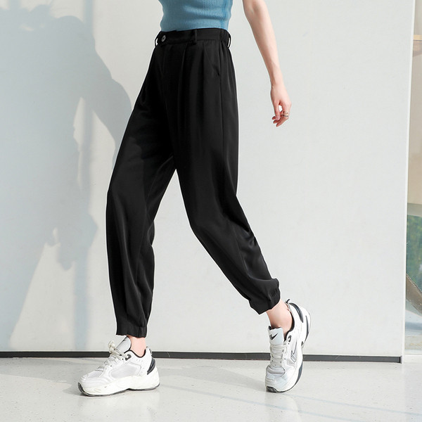 Дамски ежедневен панталон с висока талия и джобове - прав модел