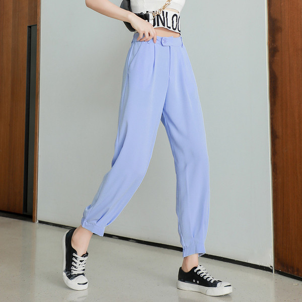 Дамски ежедневен панталон с висока талия и джобове - прав модел