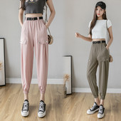 Дамски ежедневен панталон с висока талия и джобове в няколко цвята