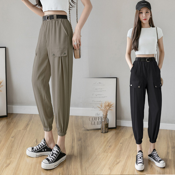 Дамски ежедневен панталон с висока талия и джобове в няколко цвята