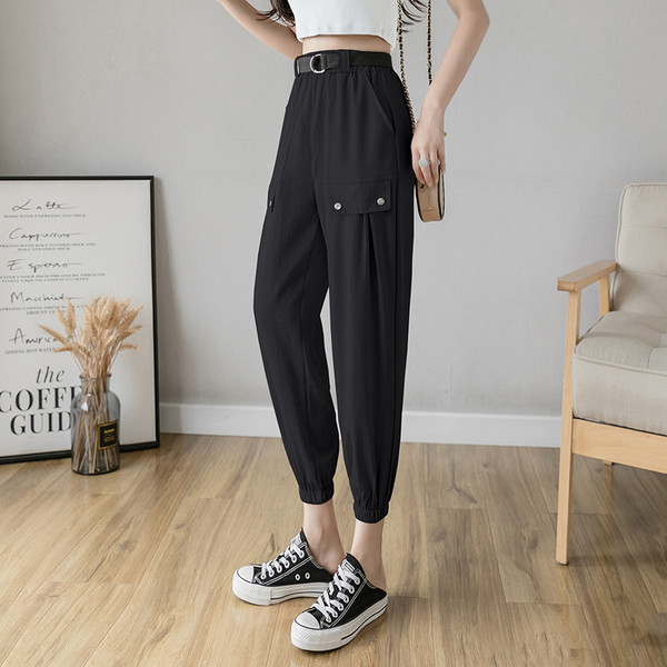 Дамски ежедневен панталон с висока талия и джобове в няколко цвята