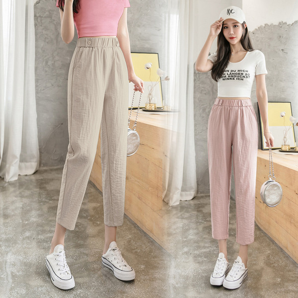 Дамски панталон с ластична талия - прав модел