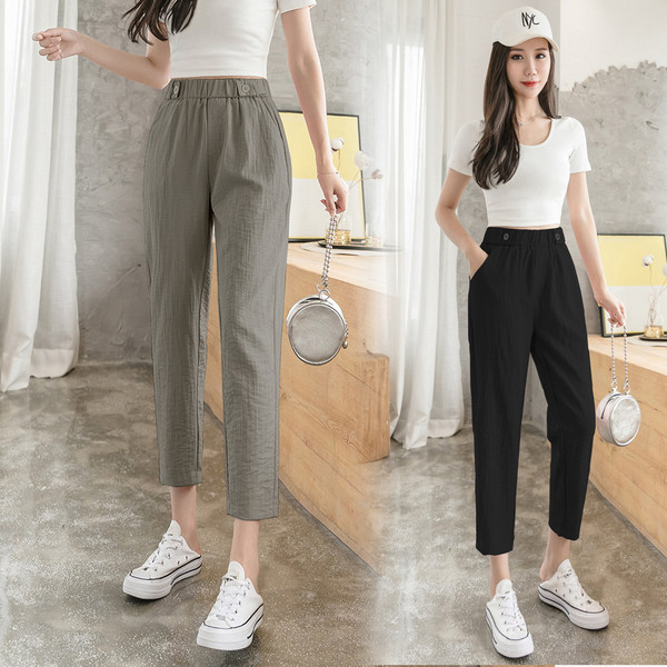 Дамски панталон с ластична талия - прав модел